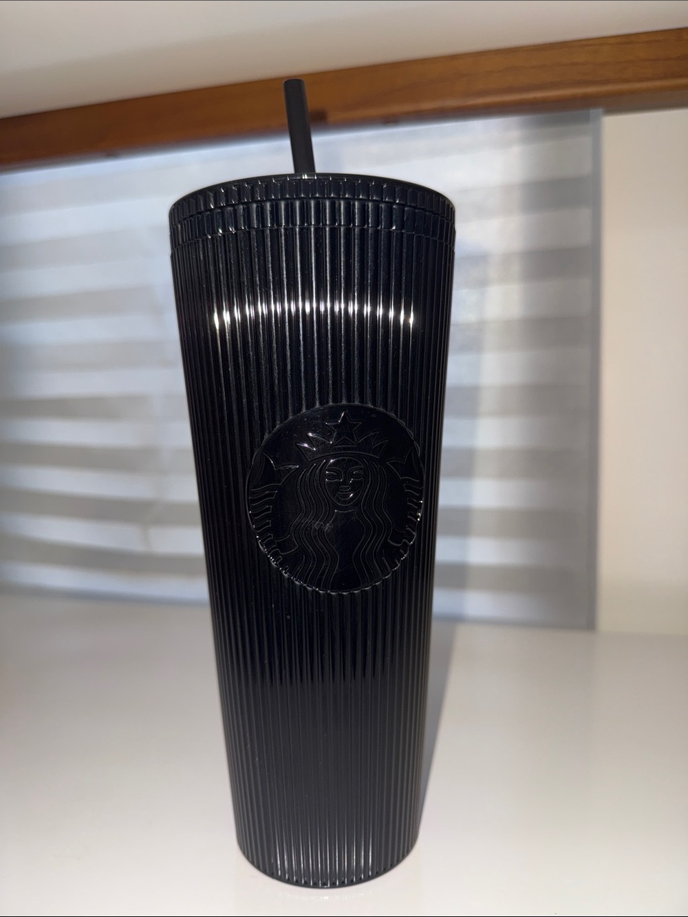 Starbucks Black Ribbed Stainless Tumbler with Straw